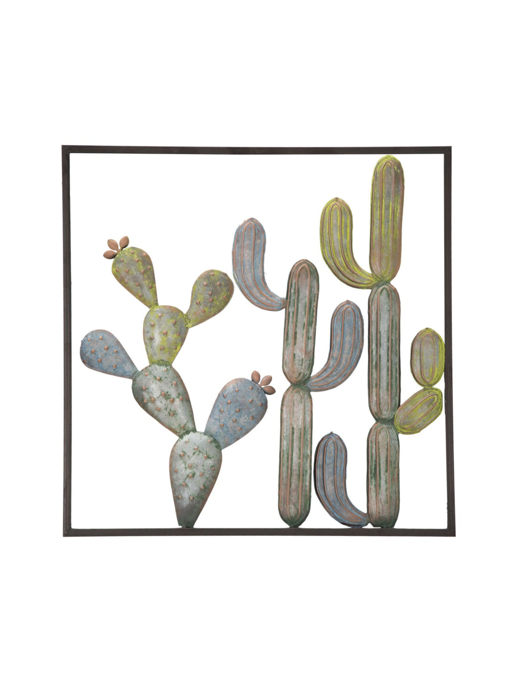 Pannello decorativo da parete in ferro verde, 50x1,3x50 cm – Cactus-frame