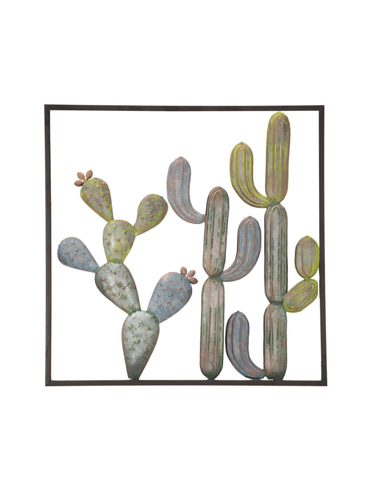 Pannello decorativo da parete in ferro verde, 50x1,3x50 cm – Cactus-frame