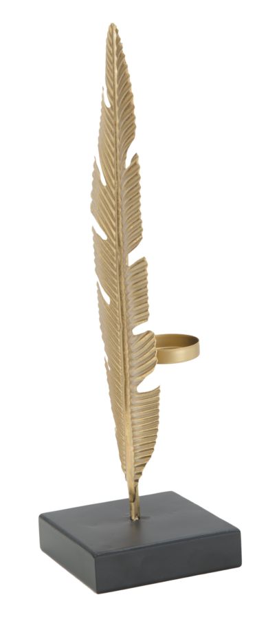 Scultura Foglia C/porta Candela Glam, 10x10x34 cm