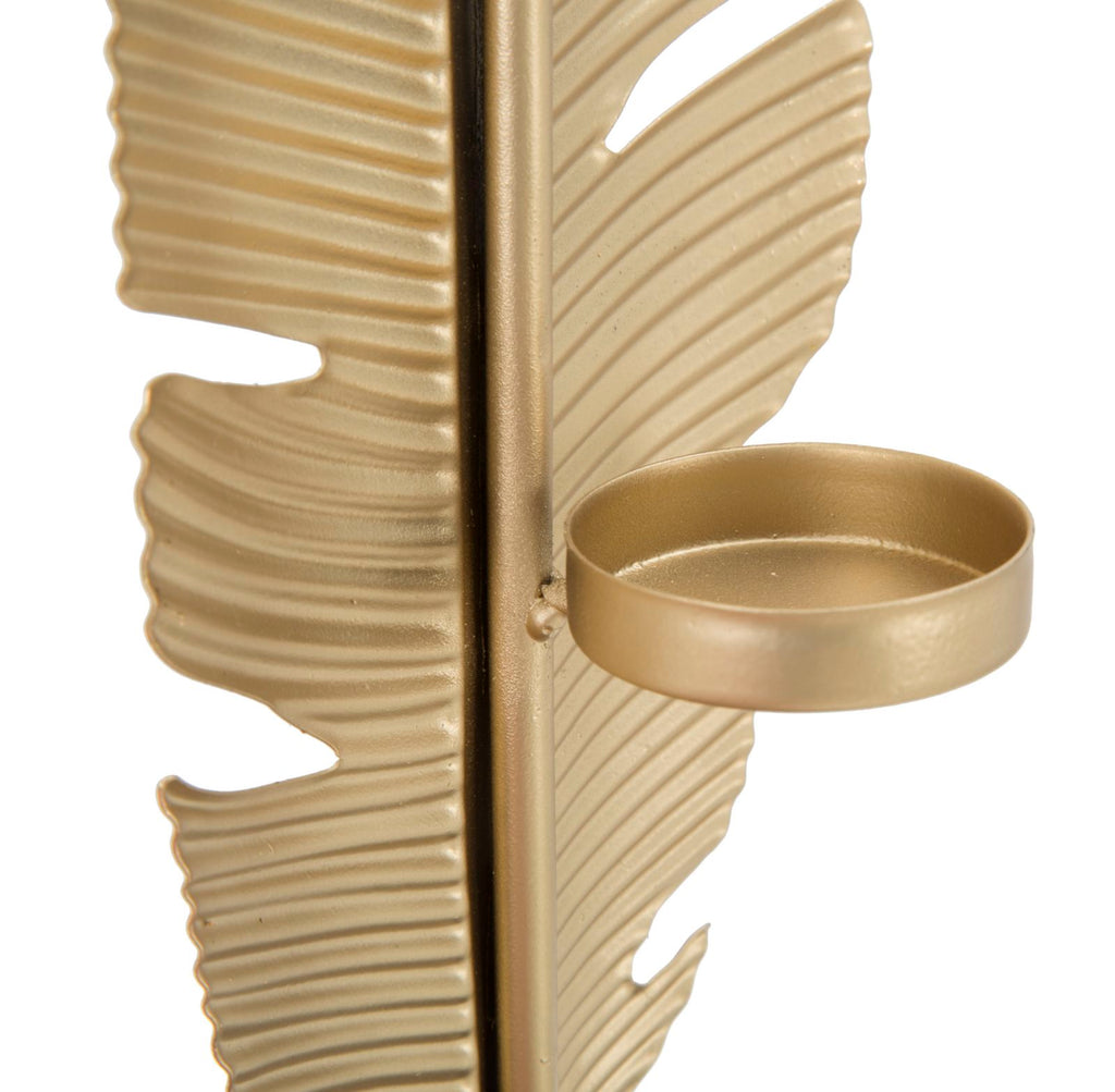 Scultura Foglia C/porta Candela Glam, 10x10x34 cm