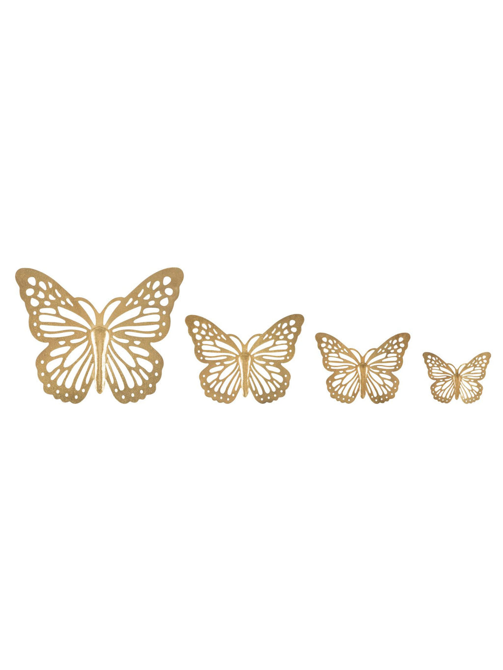 Decorazione da parete in metallo oro, 35x2x29-25x2x19-20,5x2x16-16x2x12 cm – Farfalle