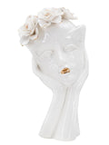 Vaso decorativo in ceramica bianca, 16,5x14x27,3 cm – Woman Mask