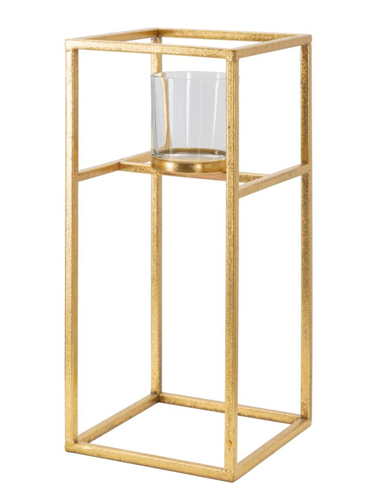 Portacandele in metallo oro, 15x15x35 cm – Elegant