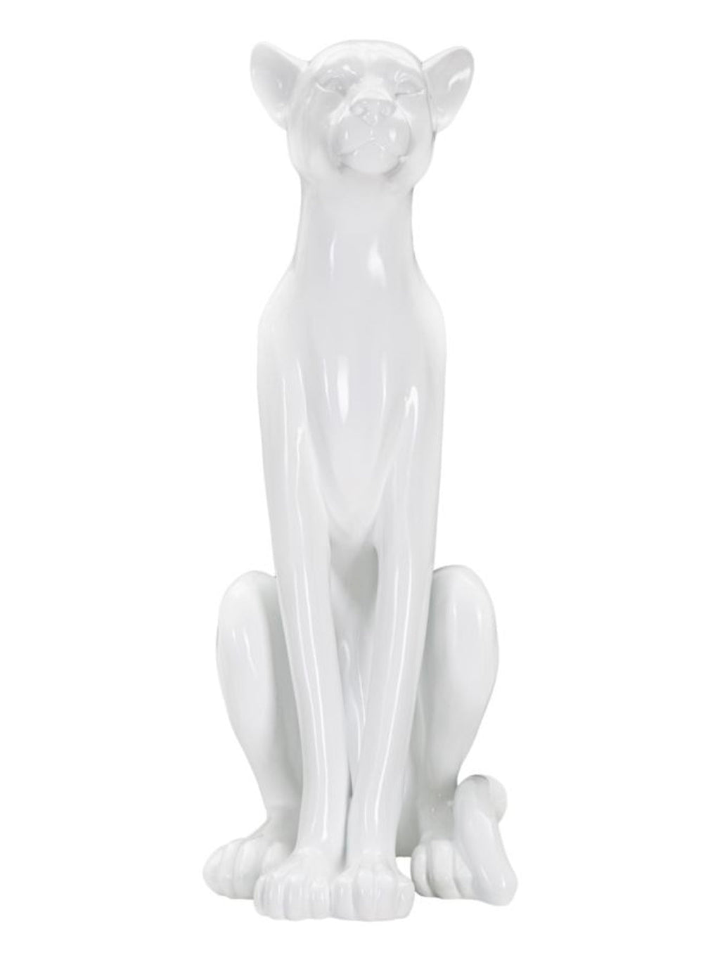 Scultura decorativa in resina bianca, 27x38x74 cm – Leopardo Sit