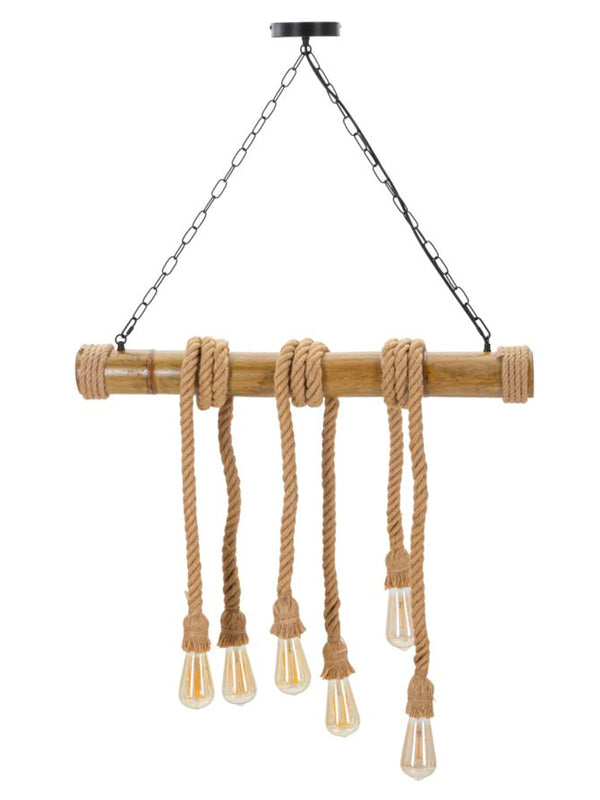 Lampadario a sospensione in fibre naturali marrone, 80x15x120 cm – Bamboo/rope