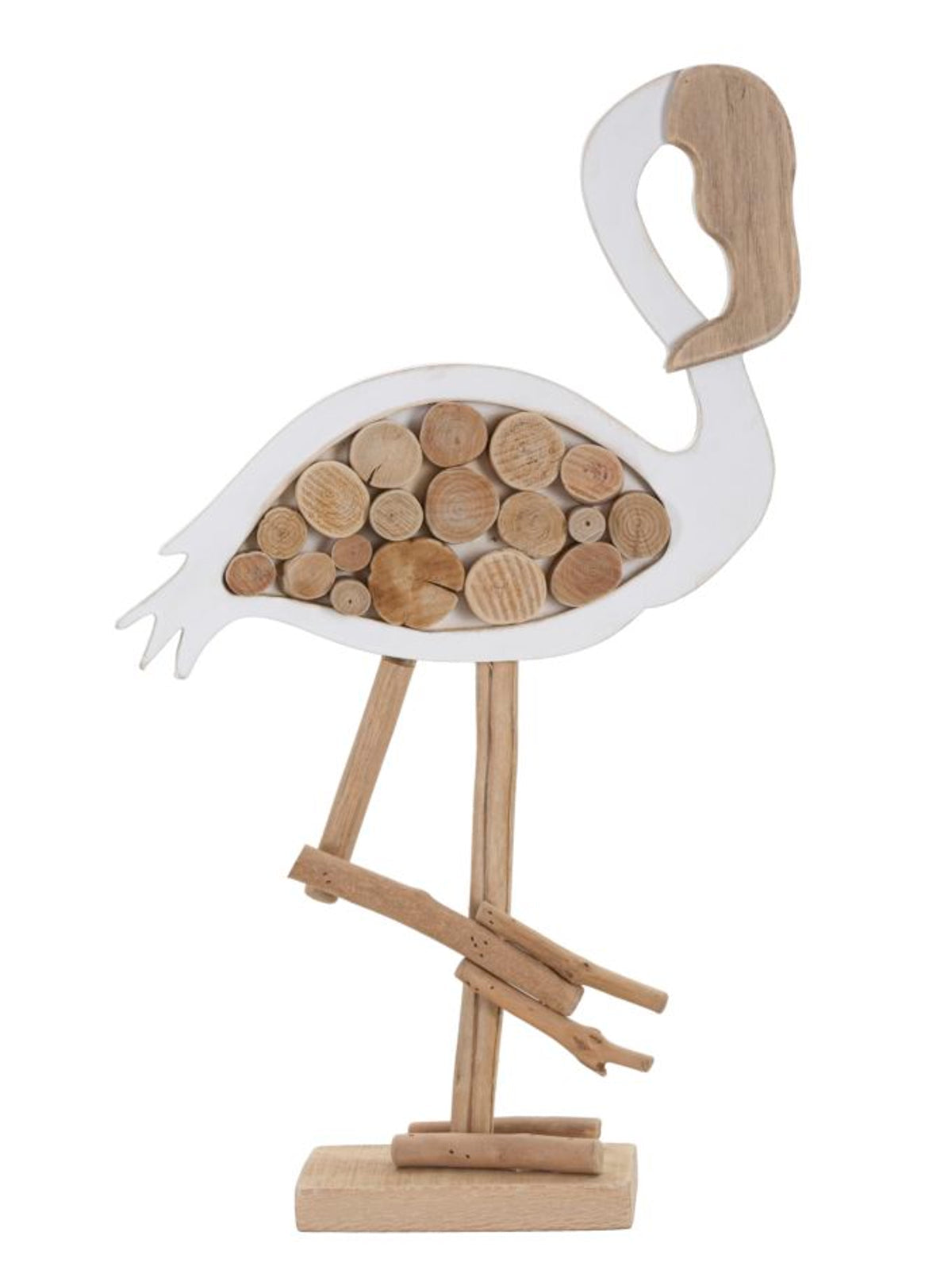 Scultura decorativa in legno bianco, 31x9x56 cm – Flamingo Nature