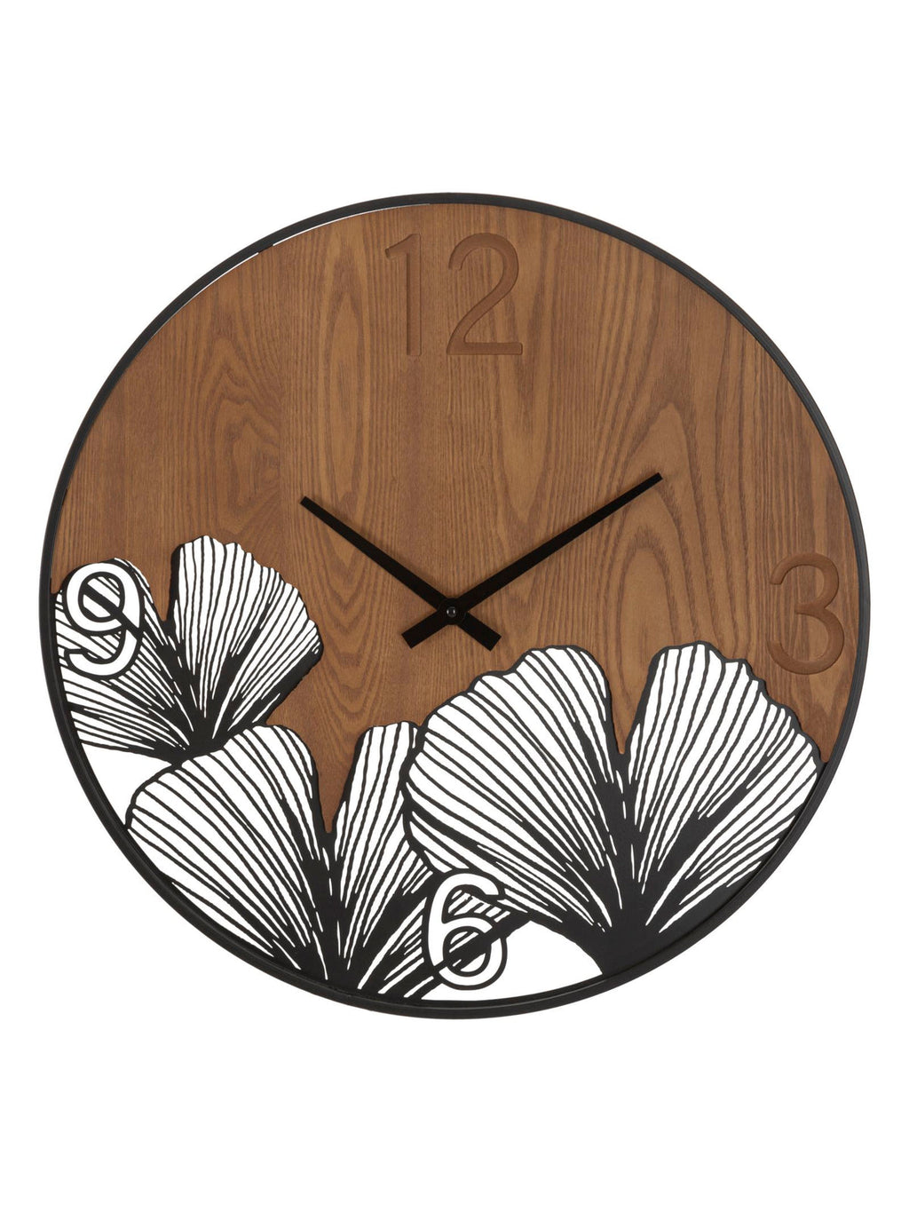 Orologio da parete in metallo nero, Ø60x2 cm – Super Wood/leaf