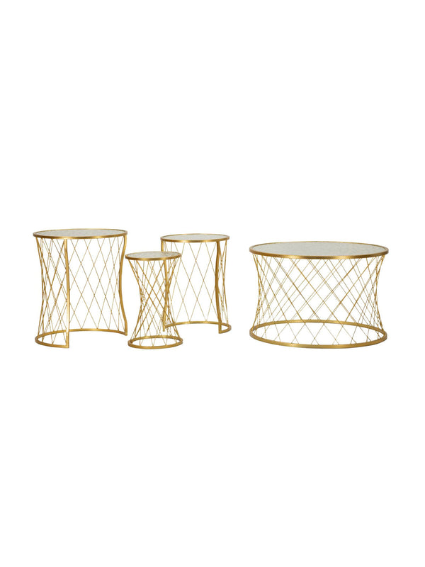 Tavolino da salotto in metallo oro, Ø70x45-47x54,5-36x50-28x45 cm – Noah