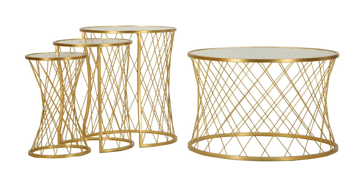 Tavolinetti Noah Gold set 4 Pz, Ø70x45-47x54,5-36x50-28x45 cm – dettaglio 1