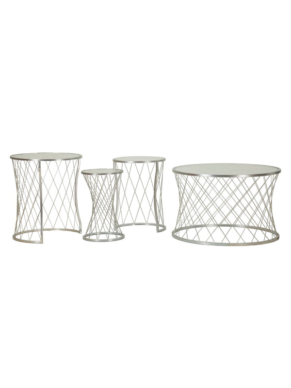 Tavolino da salotto in metallo argento, Ø70x45-47x54,5-36x50-28x45 cm – Noah Silver