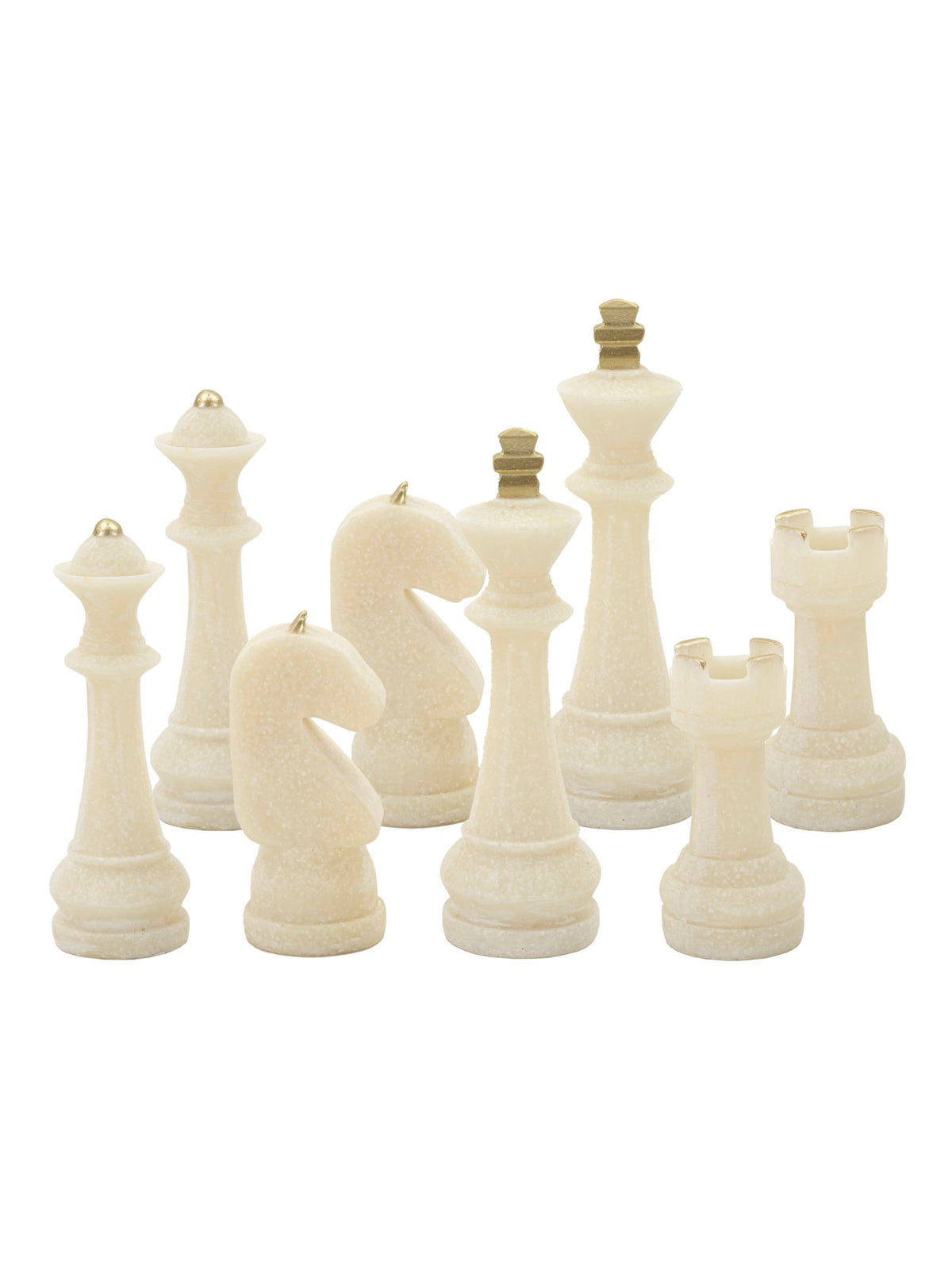 Scultura decorativa in resina bianca, Ø4,4x9,2-4,3x13,3-5x16-4,5x10,3 cm – Scacchi Quarzy Assortiti