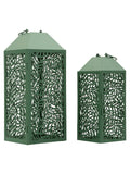 Lanterna decorativa in metallo verde, 17,8x17,8x44-13,8x13,8x34 cm – Carving