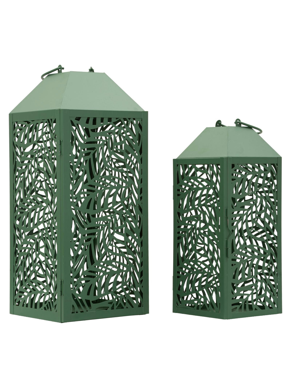 Lanterna decorativa in metallo verde, 17,8x17,8x44-13,8x13,8x34 cm – Carving