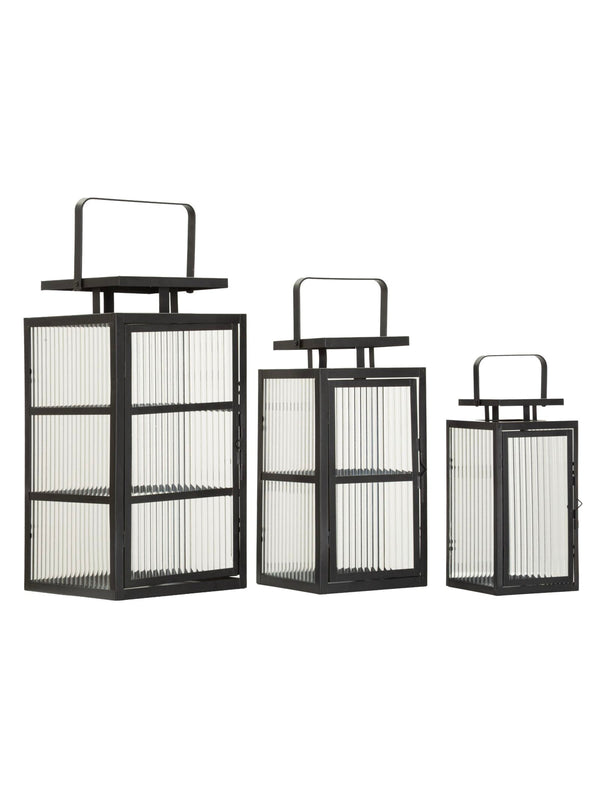 Lanterna decorativa in metallo nero, 25,5x25x50-20,5x20x40-15,3x15x29,5 cm – Andromeda