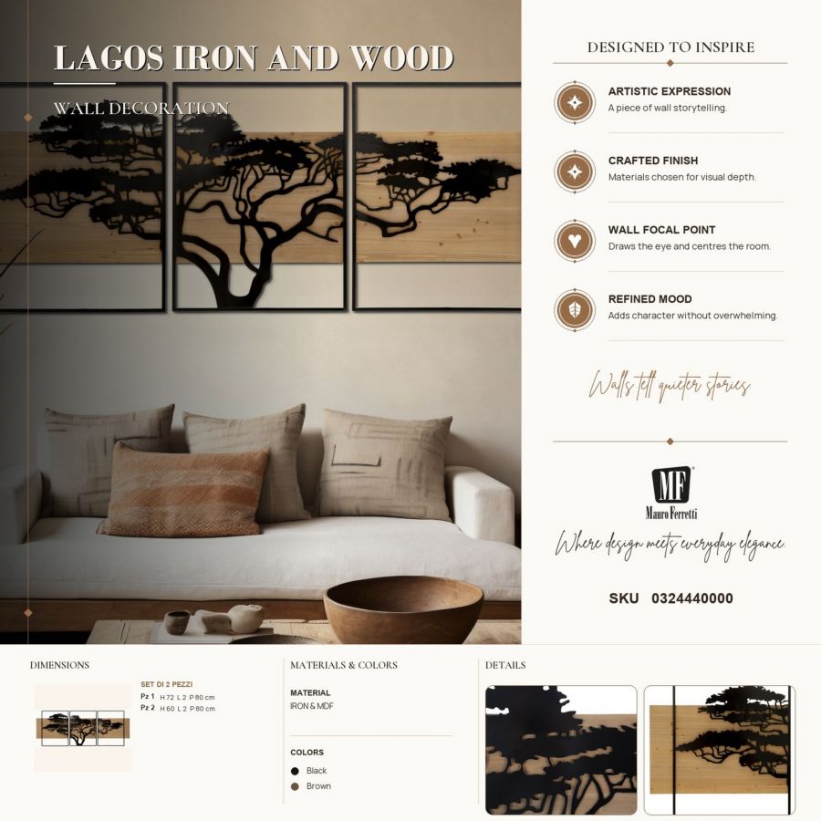 Pannello da muro Lagos ferro e Wood set 3pz - foto 6