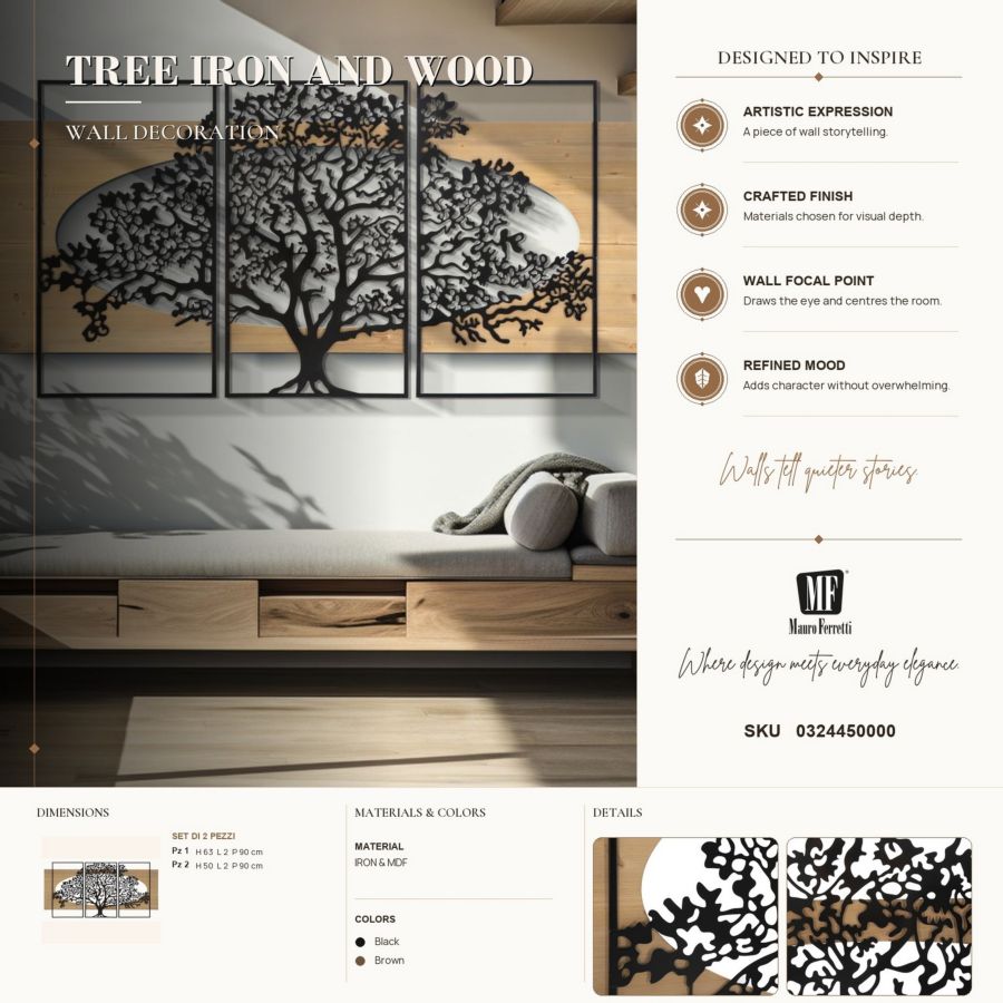 Pannello da muro Tree ferro e Wood set 3pz - foto 6
