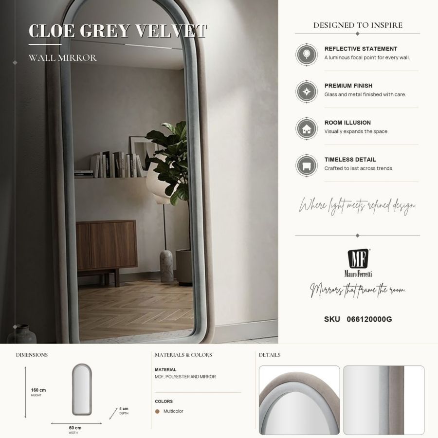 Specchio da muro Cloe Velluto Grigio - foto 7