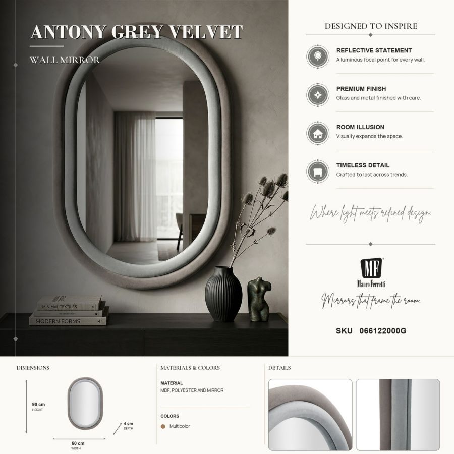 Specchio da muro Antony Velluto Grigio/mix - foto 7