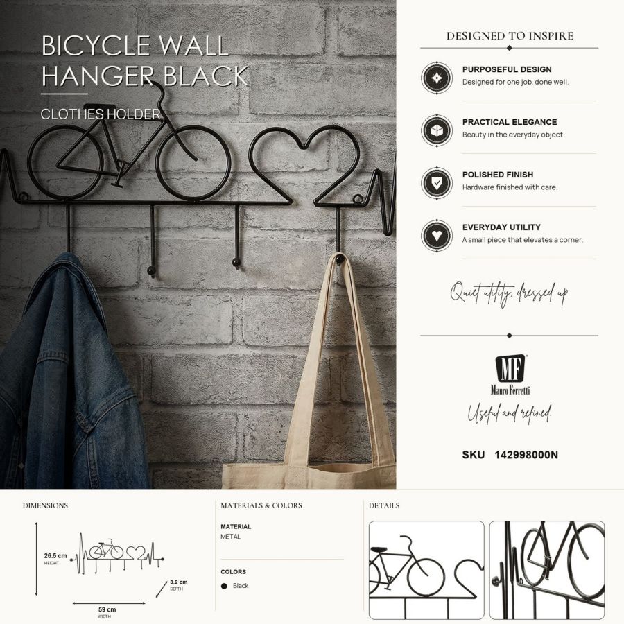 Appendiabiti da muro Bicicletta Nero - foto 7