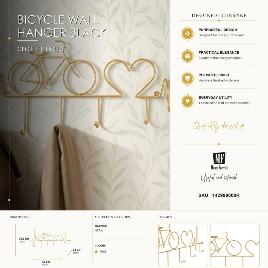 Appendiabiti da muro Bicicletta Oro - foto 7