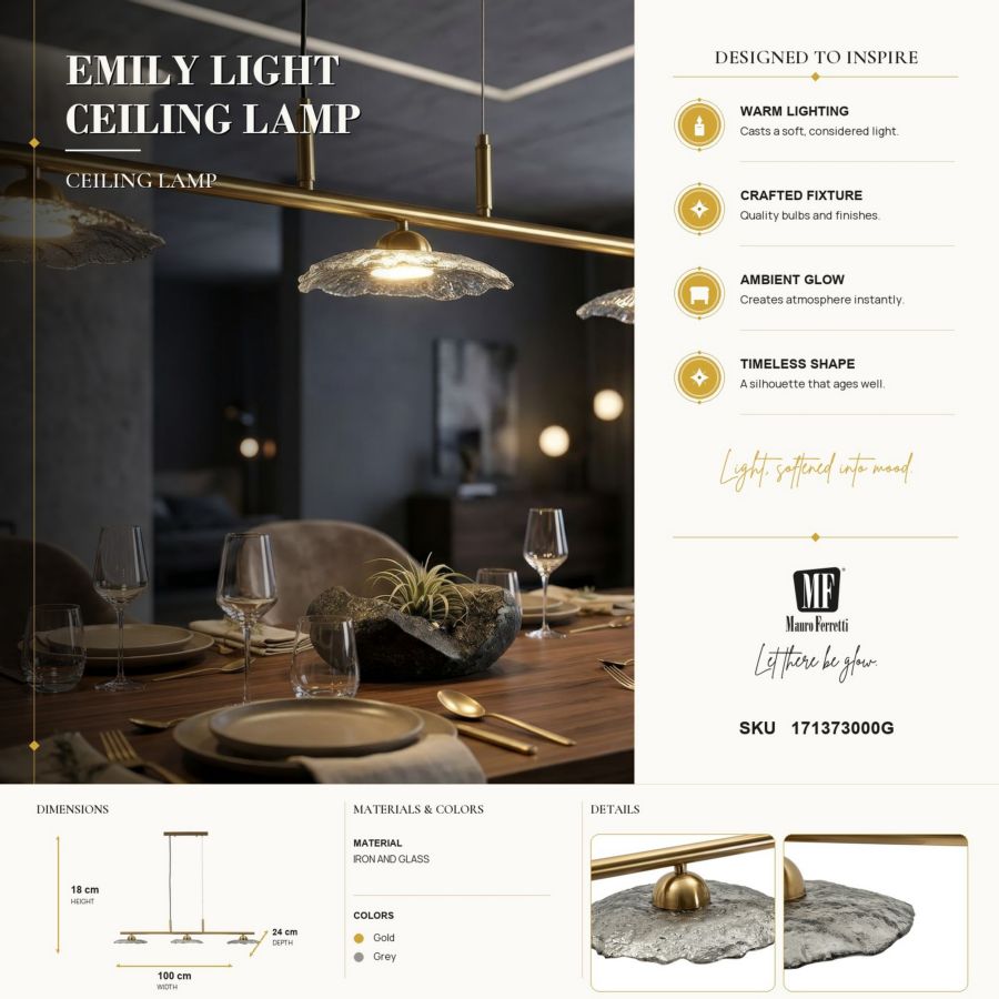 Lampadario Emily 3 Luci vetro Grigio - foto 7