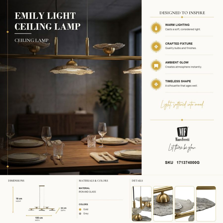 Lampadario Emily 5 Luci vetro Grigio - foto 8
