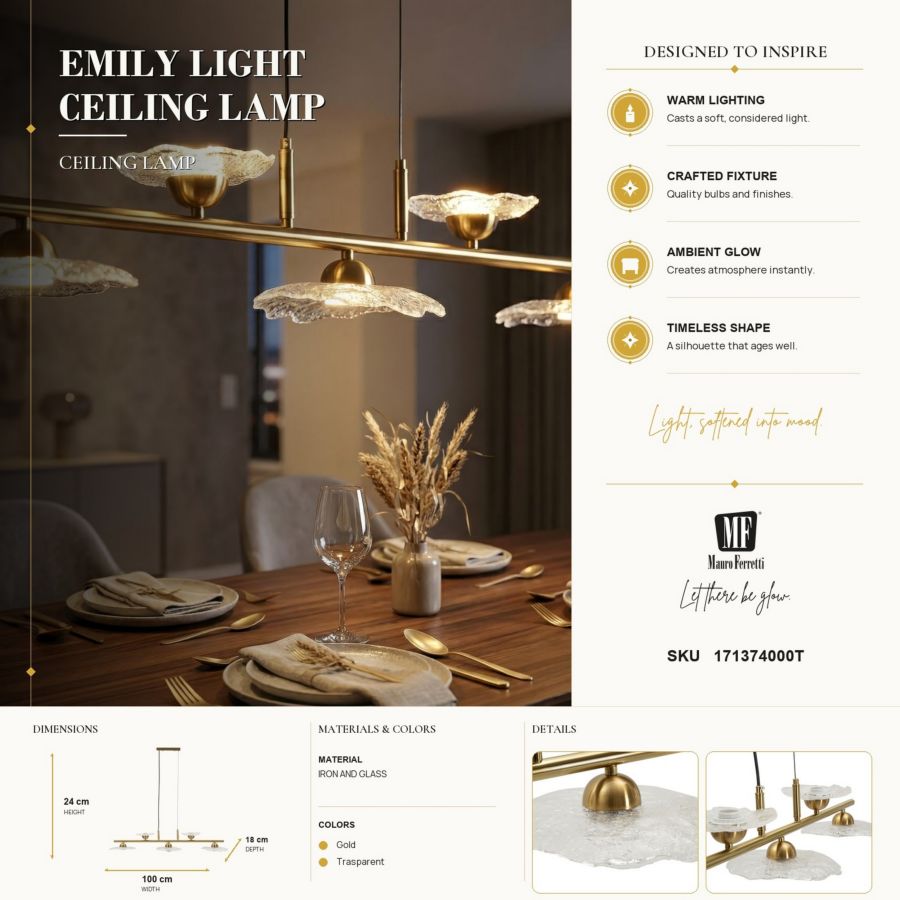 Lampadario Emily 5 Luci vetro Trasparente - foto 7