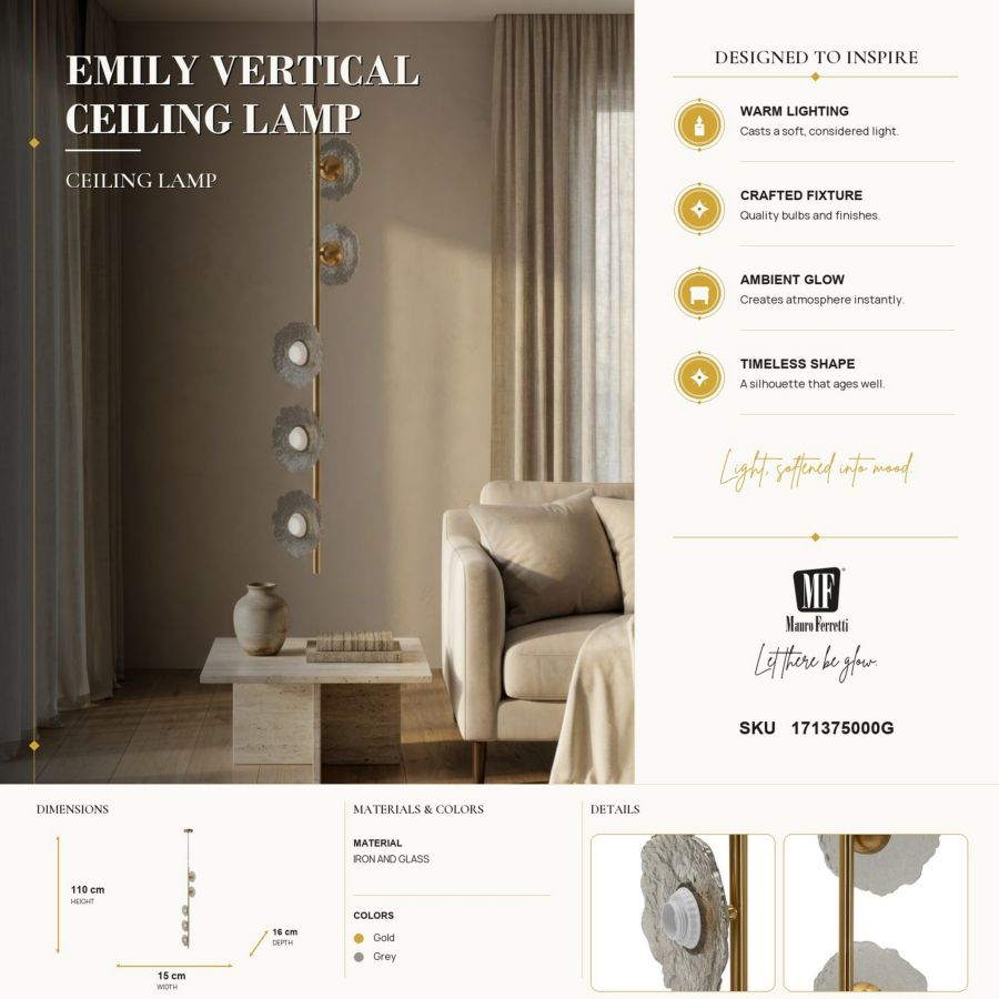 Lampadario Emily Verticale vetro Grigio - foto 7