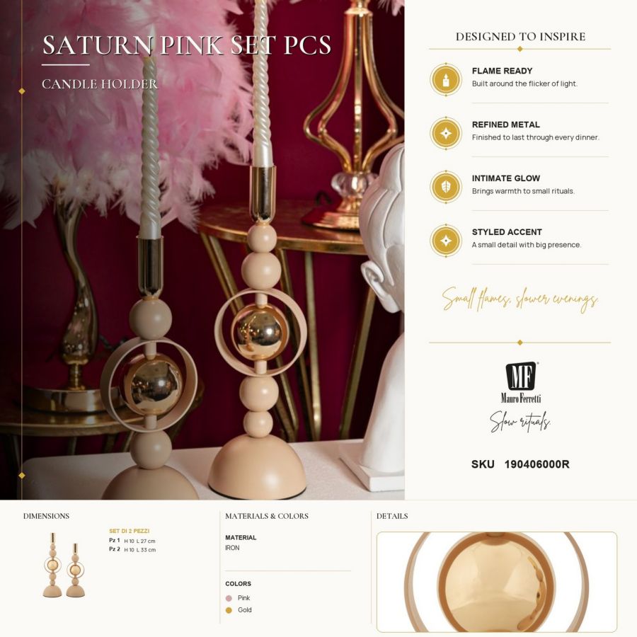 Portacandele Saturno Rosa set 2 Pz - foto 6