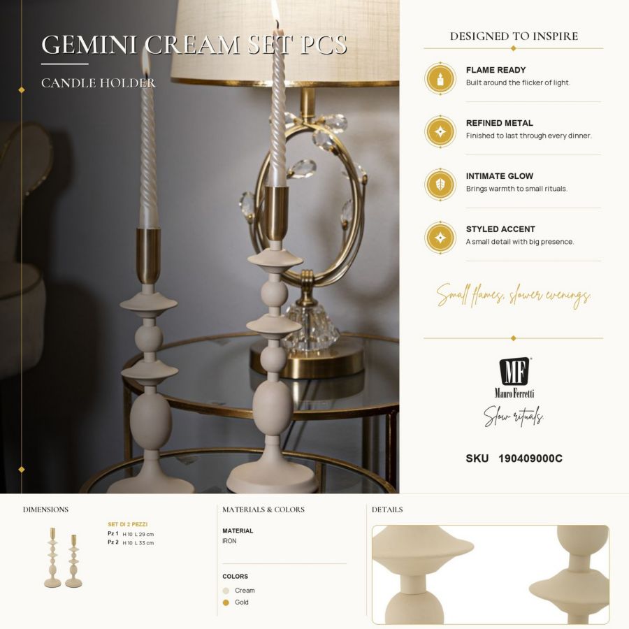 Portacandele Gemini Crema set 2 Pz - foto 6