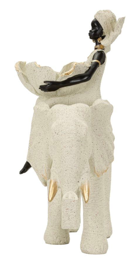 Scultura Etnica Donna Africana su Elefante - foto 3