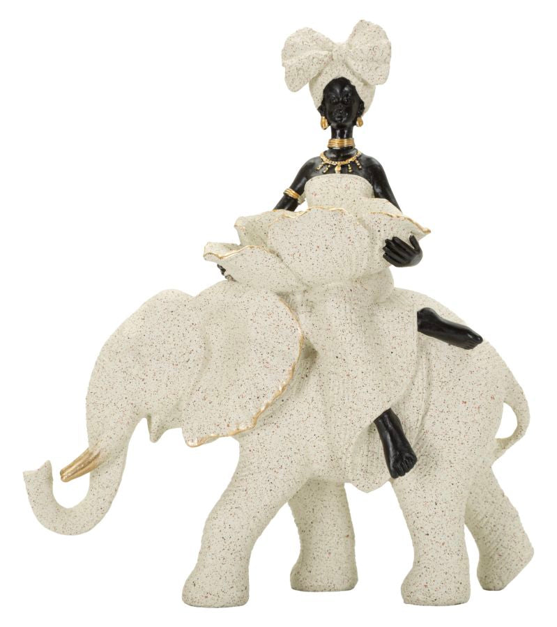 Scultura Etnica Donna Africana su Elefante - foto 1