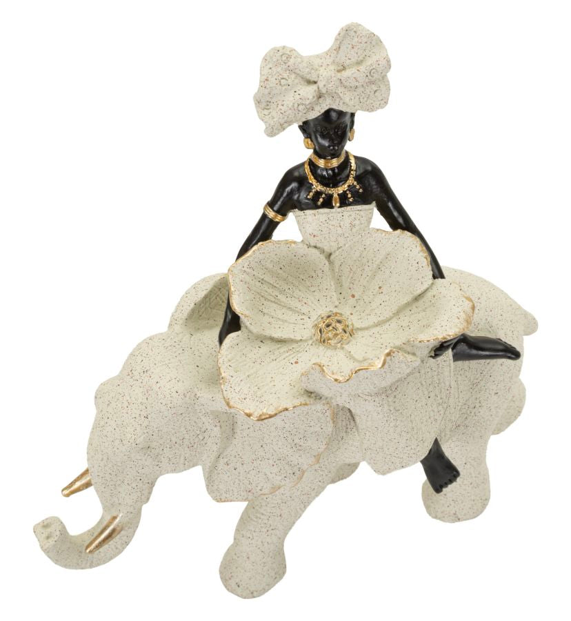 Scultura Etnica Donna Africana su Elefante - foto 6