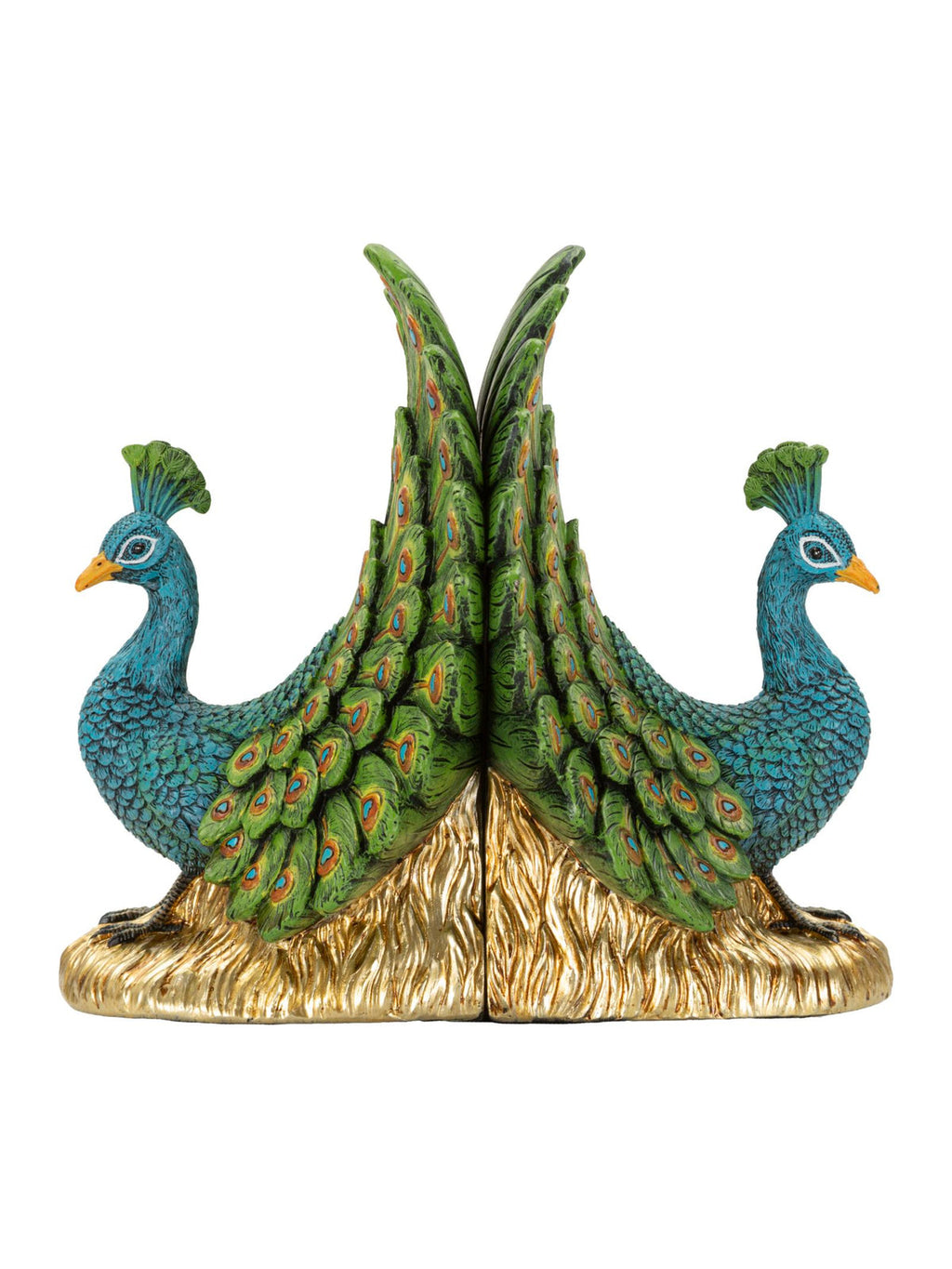 Fermalibri in resina multicolore, 20x15x19 cm – forma di Pavone