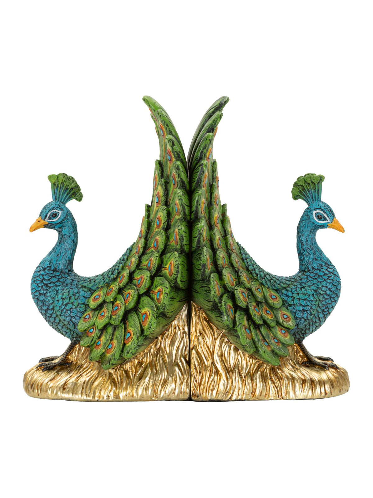 Fermalibri in resina multicolore, 20x15x19 cm – forma di Pavone