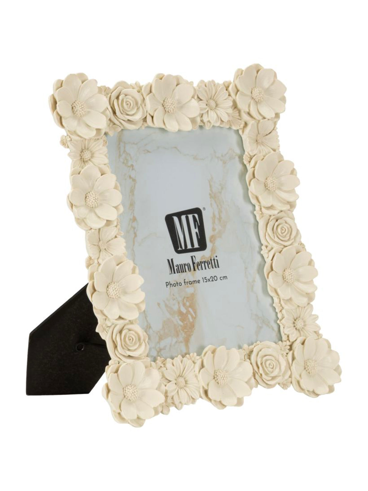 Cornice portafoto in resina crema, 23,6x2,4x28,9 cm – con Fiori
