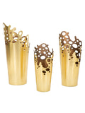 Portavaso da terra in metallo oro, 28,6x27,3x64,1- 23,5x22,2x52,7, 33x32,4x75,6 cm – Set di Portavasi