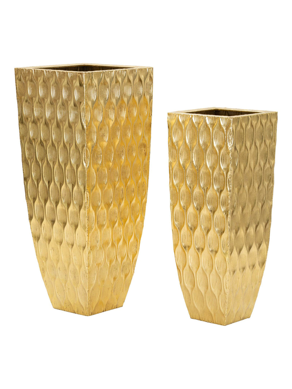 Portavaso da terra in metallo oro, 40x40x100-31x31x81 cm – Set di Portavasi
