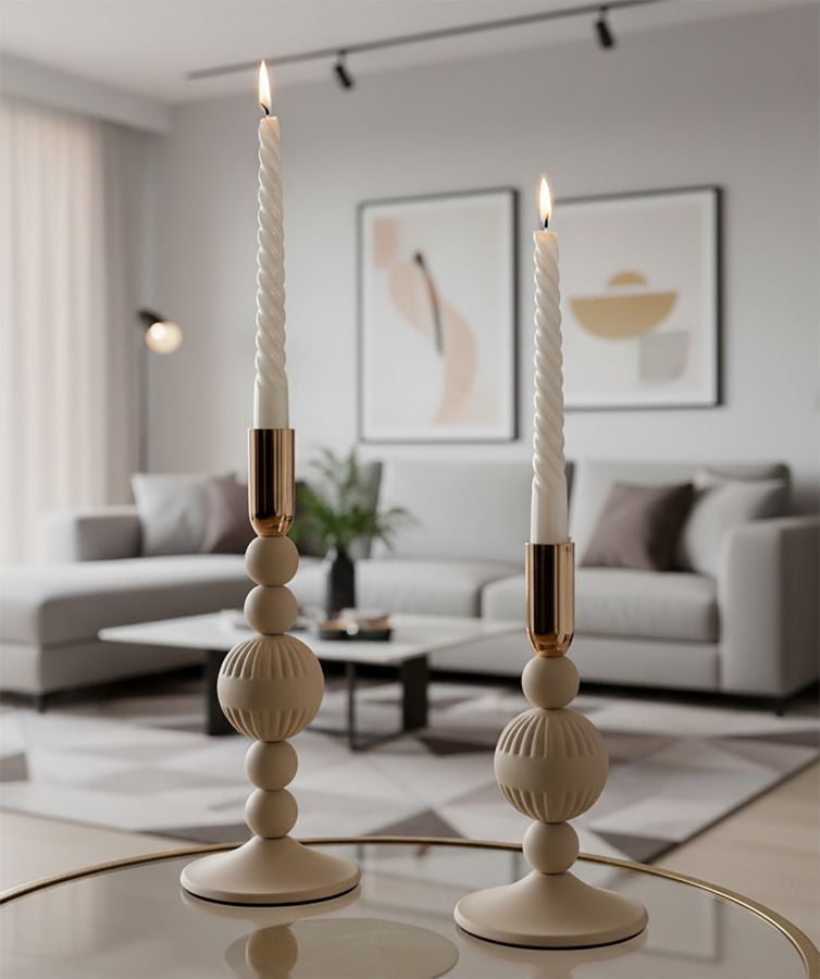 Portacandele Aster Crema set 2 Pz - foto 4