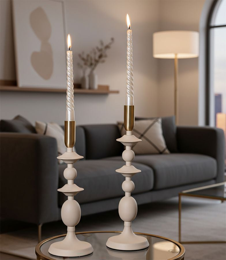 Portacandele Gemini Crema set 2 Pz - foto 4