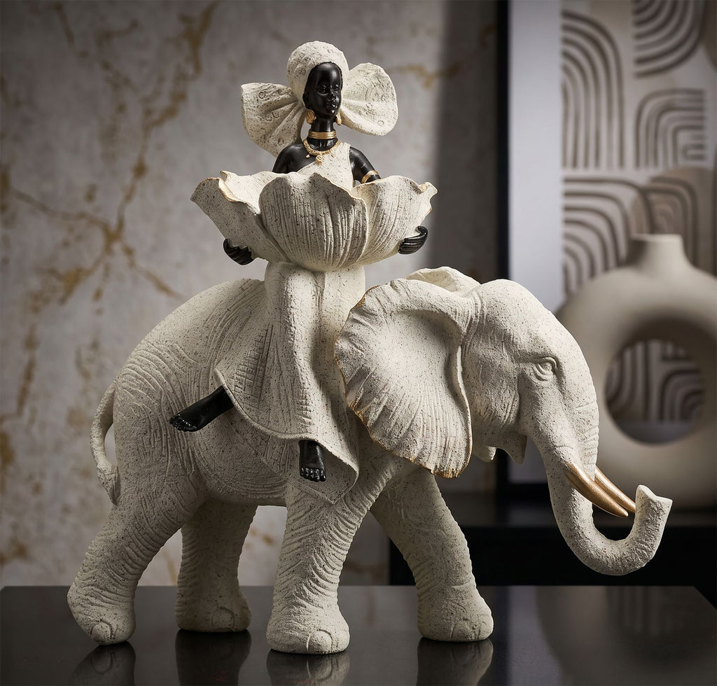 Scultura Etnica Donna Africana su Elefante - foto 7