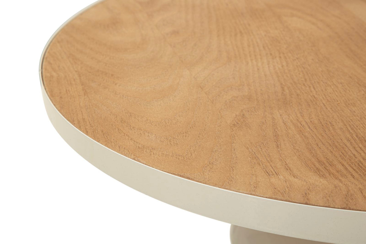Tavolino da salotto in metallo e legno crema, Ø45,5 cm – Base scultorea