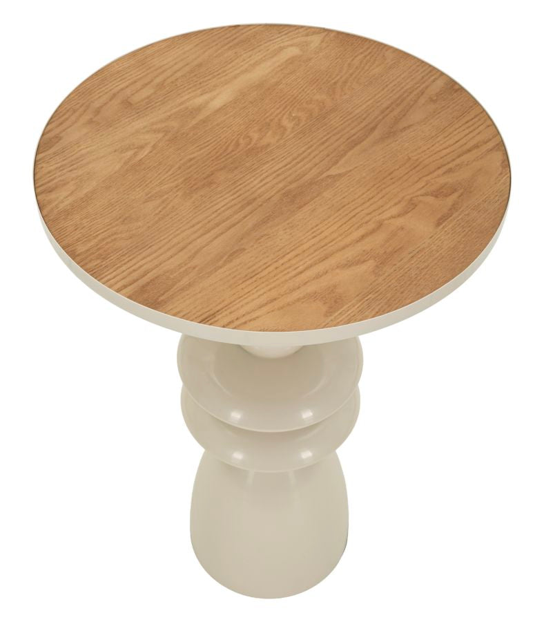 Tavolino da salotto in metallo e legno crema, Ø45,5 cm – Base scultorea