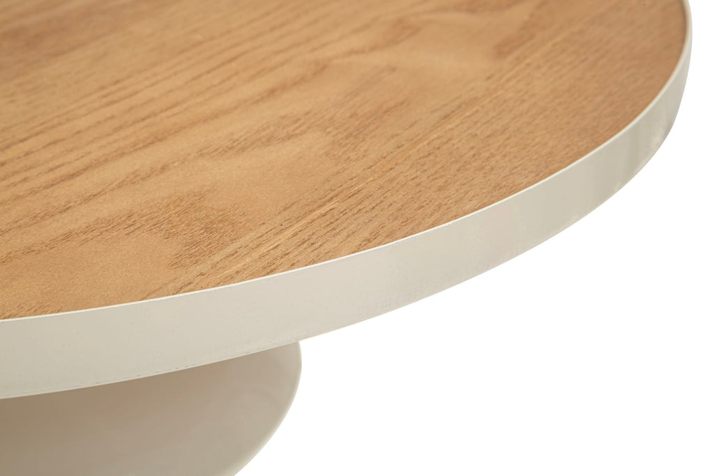 Tavolino da salotto in metallo e legno crema, Ø45,5 cm – Base scultorea