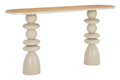 Console in metallo e legno crema con base scultorea