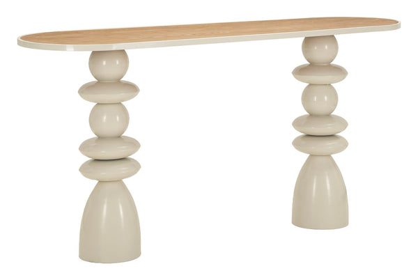 Console in metallo e legno crema con base scultorea
