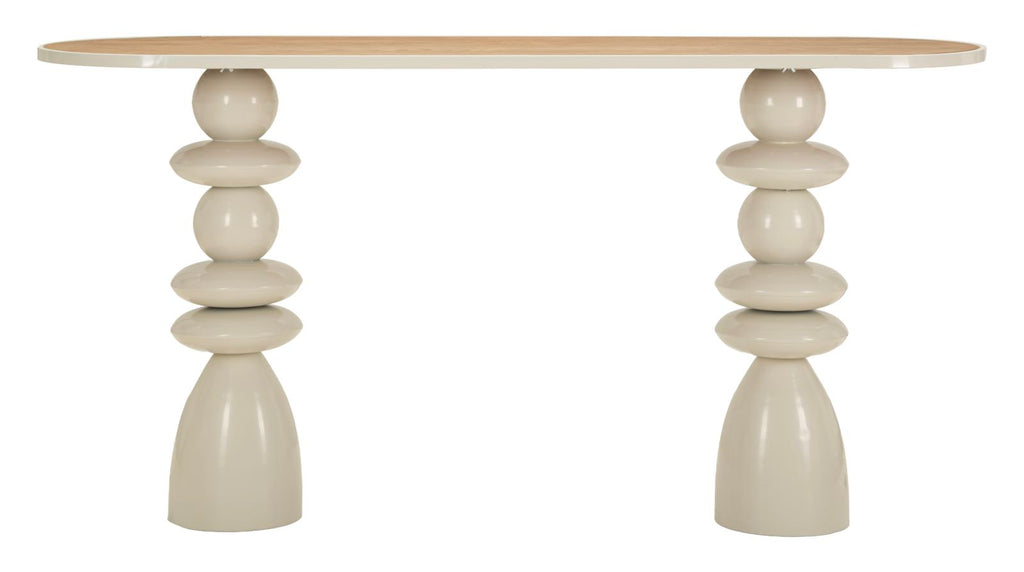 Console in metallo e legno crema, 150x45x77,5 cm – Base scultorea