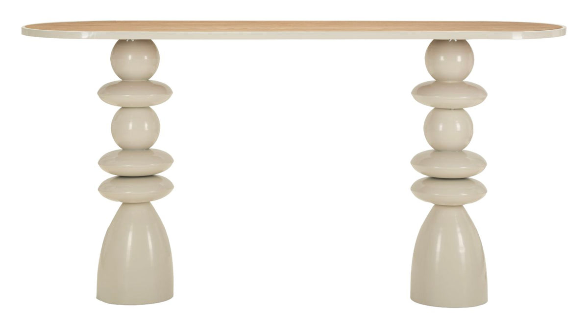 Console in metallo e legno crema, 150x45x77,5 cm – Base scultorea