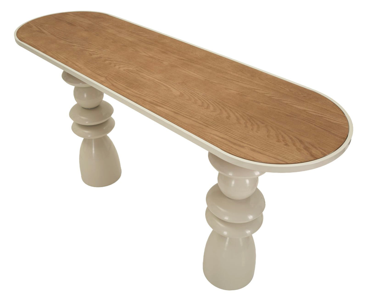 Console in metallo e legno crema, 150x45x77,5 cm – Base scultorea