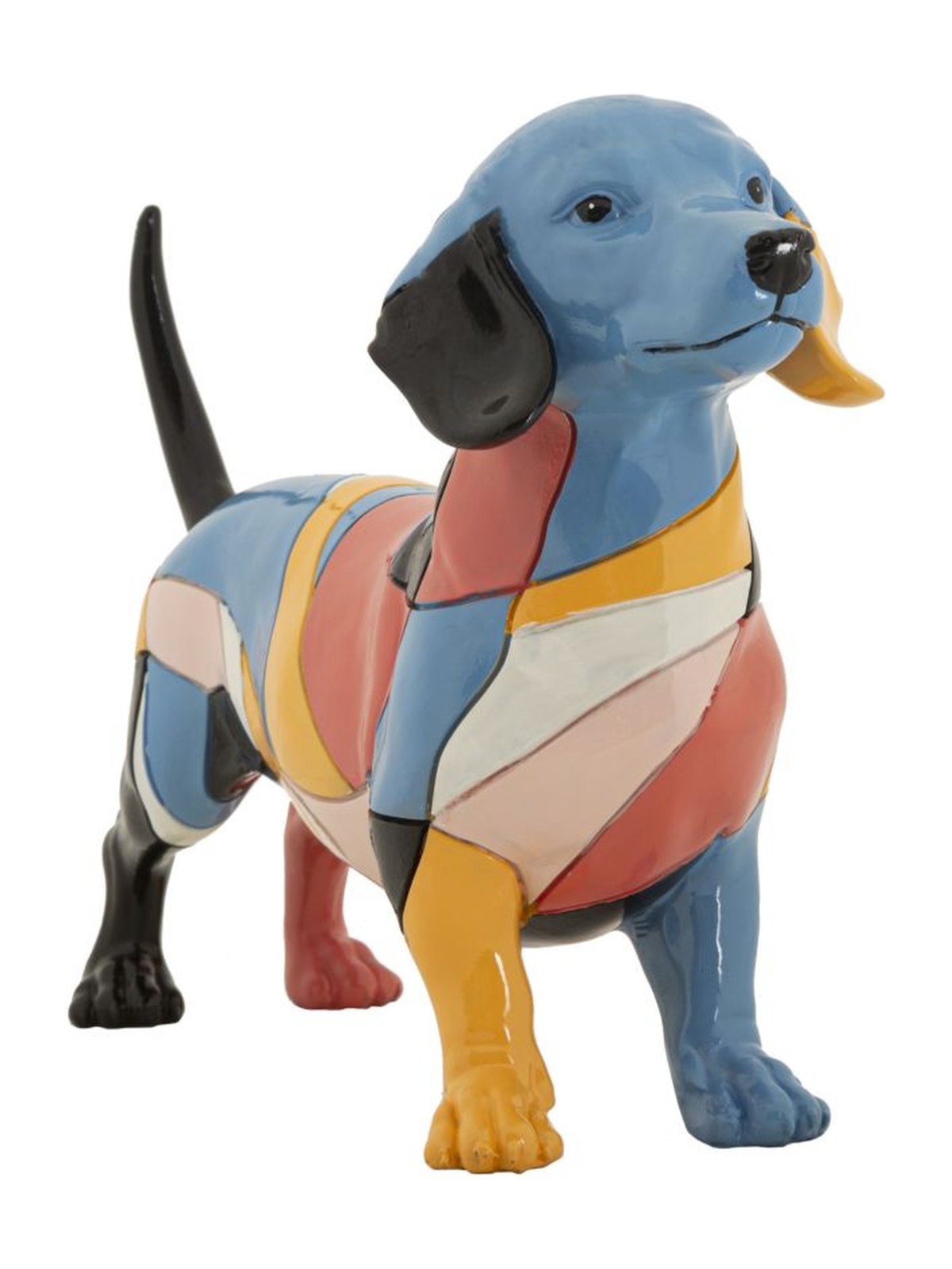 Scultura decorativa in resina multicolore, 32,5x9,7x20,5 cm – Bassotto Rubic